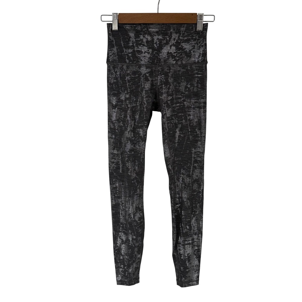 Lululemon Wunder Under Leggings Womens 4 Silver Black Metallic Foil Full Length